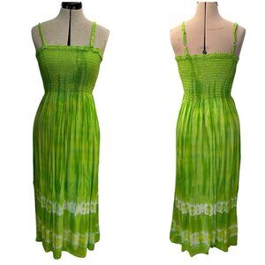 Vintage Spaghetti Strap Tube Top Lime Green Long Maxi Dress Hippie Mod OS